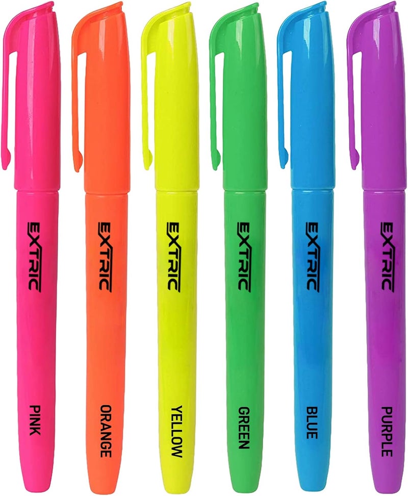 EXTRIC 6 Pack Highlighters, Fluorescent Assorted Colors, Quick Dry, Pen Style Chisel Tip highlighter marker, Smudge Free, Pocket Size - Image 1